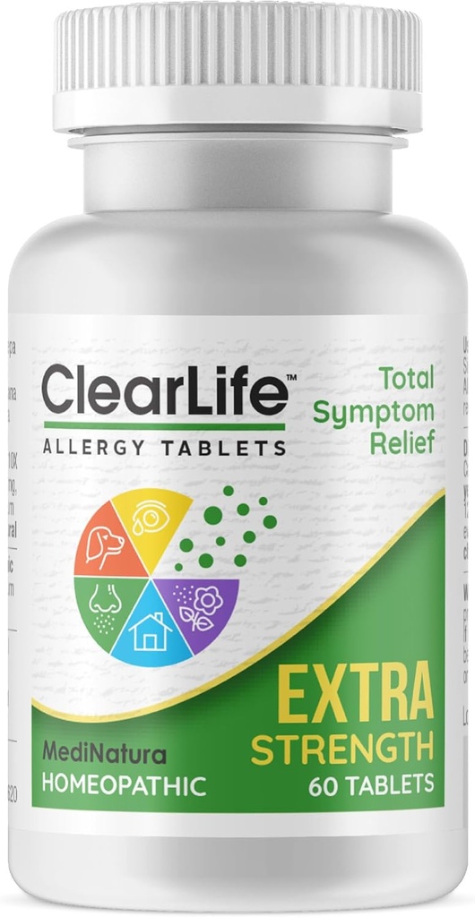 ClearLife Extra Strength Multi-System Allergy Relief Homeopathic Remedy - 15 puissants actifs fournissent Potent Congestion maximale, Itchiness & Sinus Relief de pression - Non-Slowsy - 60 comprimés
