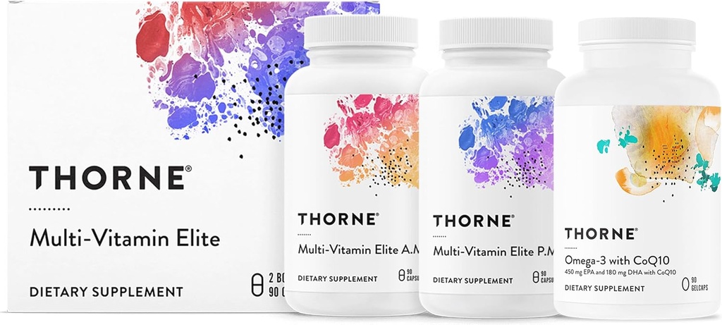 THORNE - Ensemble quotidien d'éléments nutritifs - Multivitamine Elite et Omega-3 avec CoQ10-30 à 90 portions