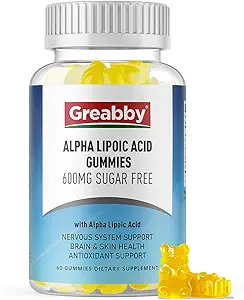Alpha Acide lipoïque 600mg Gummies, sucre sans supplément d'ALA à croquer pour le soutien du système antioxydant et nerveux, Brian & santé de la peau, ananas, 120 comte