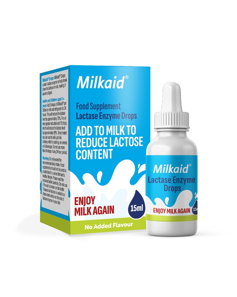 Laitaid Lactase Des gouttes d'enzymes pour l'intolérance au lactose.