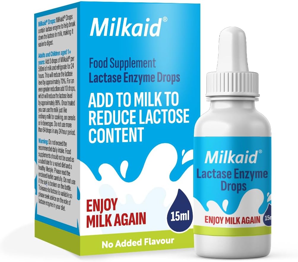 Milkaid Lactase Enzyme Drops for Lactose Intolerance | Prevents Gas, Bloating & Diarrhea | Fast Acting Dairy Digestive Supplement | Gluten Free & Vegetarian | No Artificial Flavor | 0.5 Fl Oz (1)