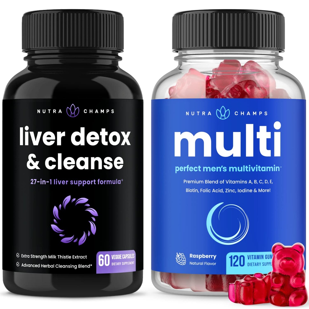 NutraChamps Nettoyez le foie Capsules de désintoxication et ensemble de gommes multivitamines pour hommes (2-pack)