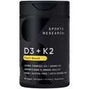 Recherche sportive Vitamine végétale D3 + K2 supplément avec huile de coco biologique - 5000iu Vitamine D avec 100mcg Mk7 Vitamine K - soutient le calcium pour des os plus forts et la santé immunitaire - 30 softgels pour les adultes