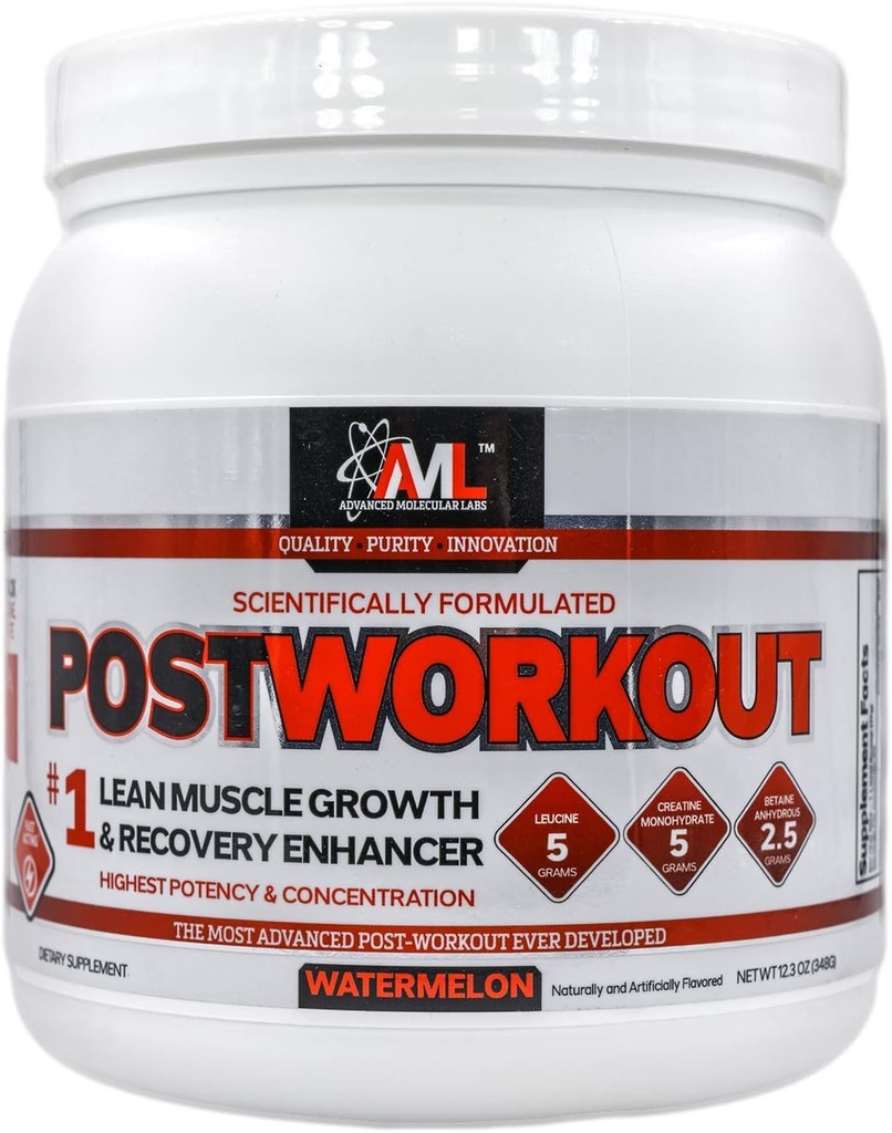 Laboratoires moléculaires avancés - Poudre post-entraînement, Lean Muscle Growth, Recovery Enhancer, Muscle Building Recovery Drink post-entraînement pour les femmes et les hommes, pastèque, 12,3 oz