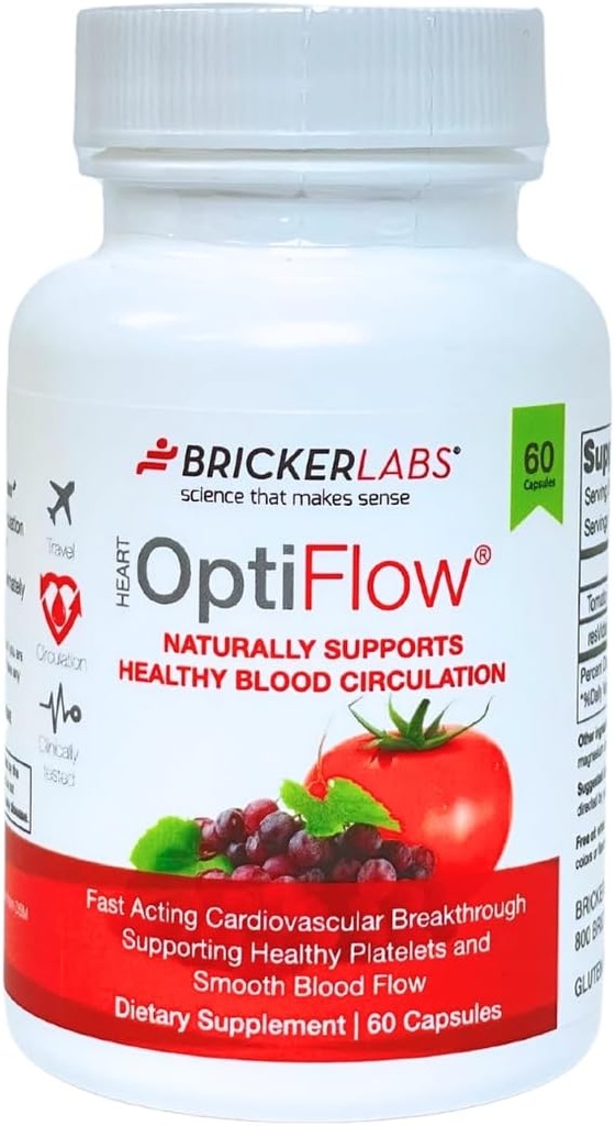 Bricker Labs OptiFlow Blood Circulation Vitamines, soutient naturellement un flux sanguin sain, contient FruitFlow et resVida Trans resveratrol. Supplément optimisation du sang 60 Capsules
