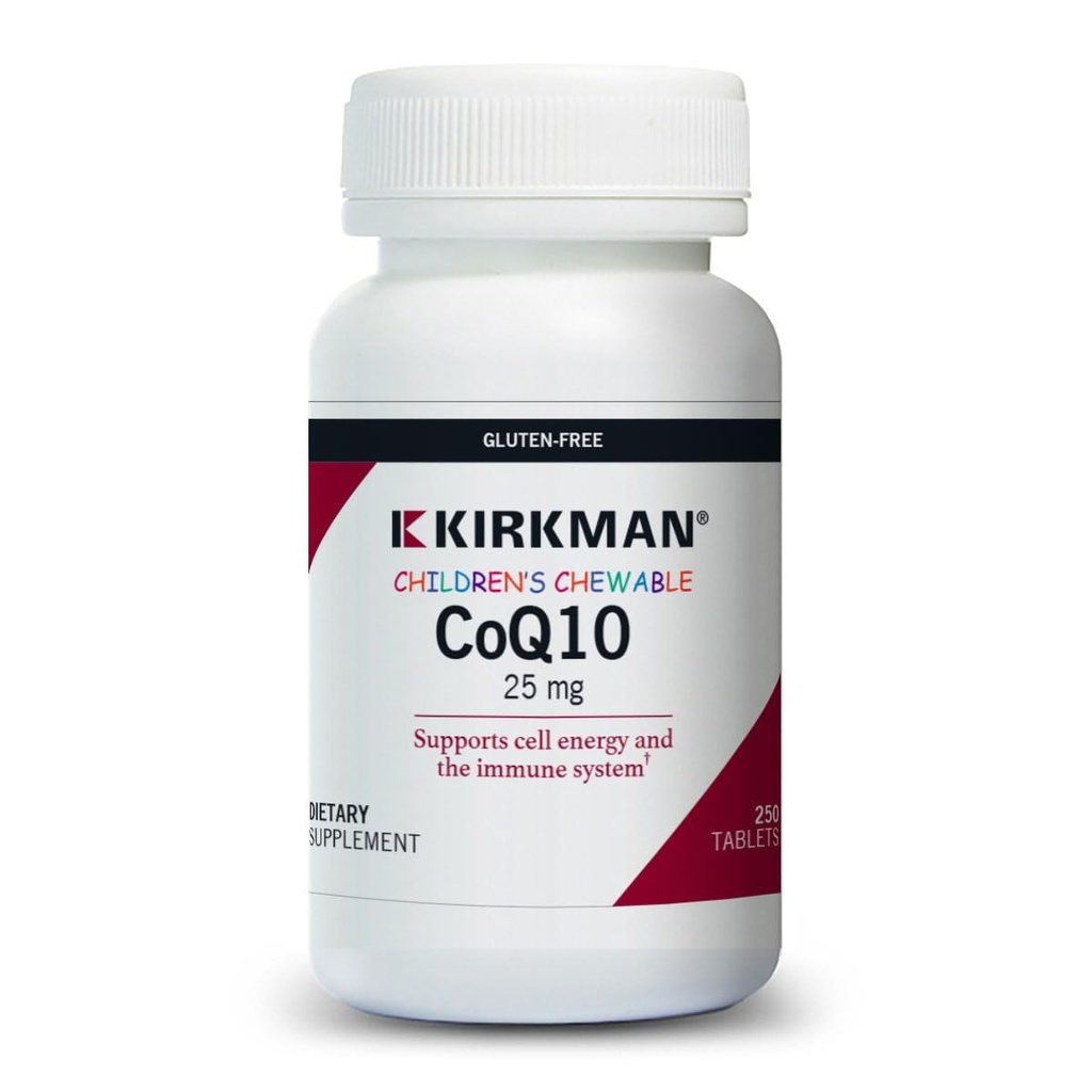 Kirkman Coenzyme Q10 25 mg Comprimés à mâcher pour enfants 250 Comprimés CoQ10 Exemptes d'allergènes communs Sans gluten