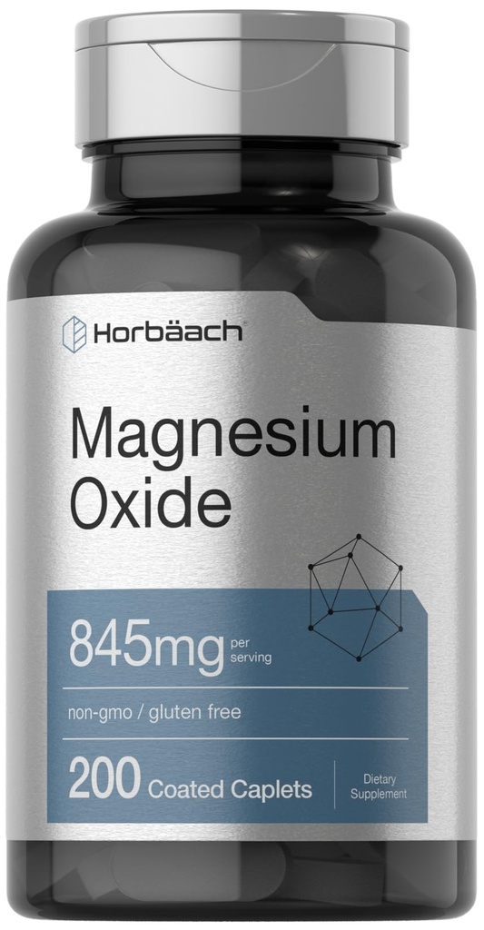 Horbäach Oxyde de magnésium 845 mg 200 Caplets enduits Supplément végétarien, sans OGM et sans gluten