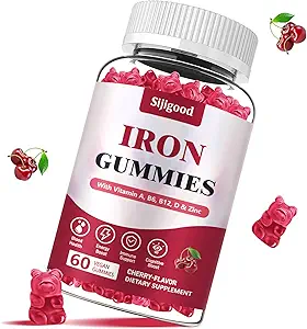 Supplément de fer végétalien pour les femmes, avec vitamine A, C, B6, B12, Folate et zinc, stimuler l'énergie, sans sucre, non après le goût - Délicieux goût de cerise, 60 comte