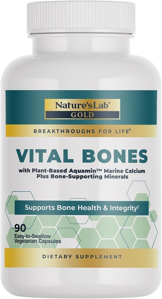 Nature's Lab Gold Vital Bones with AquaminTM Plant-Based Calcium - 90 Capsules végétariennes