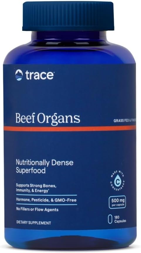 Trace Minerals Organes de boeuf - Supplément d'organes de boeuf pour le bien-être quotidien - Système immunitaire, coeur, énergie, cheveux, peau et os - Superalimentation naturelle - Keto & Paleo-Amiendly - 180 Compte (30 portions)