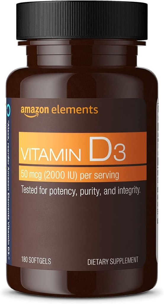 Éléments Vitamine D3, 2000 UI, 180 Softgels, 6 mois d'approvisionnement (Emballage peut varier), soutient les os forts et la santé immunitaire