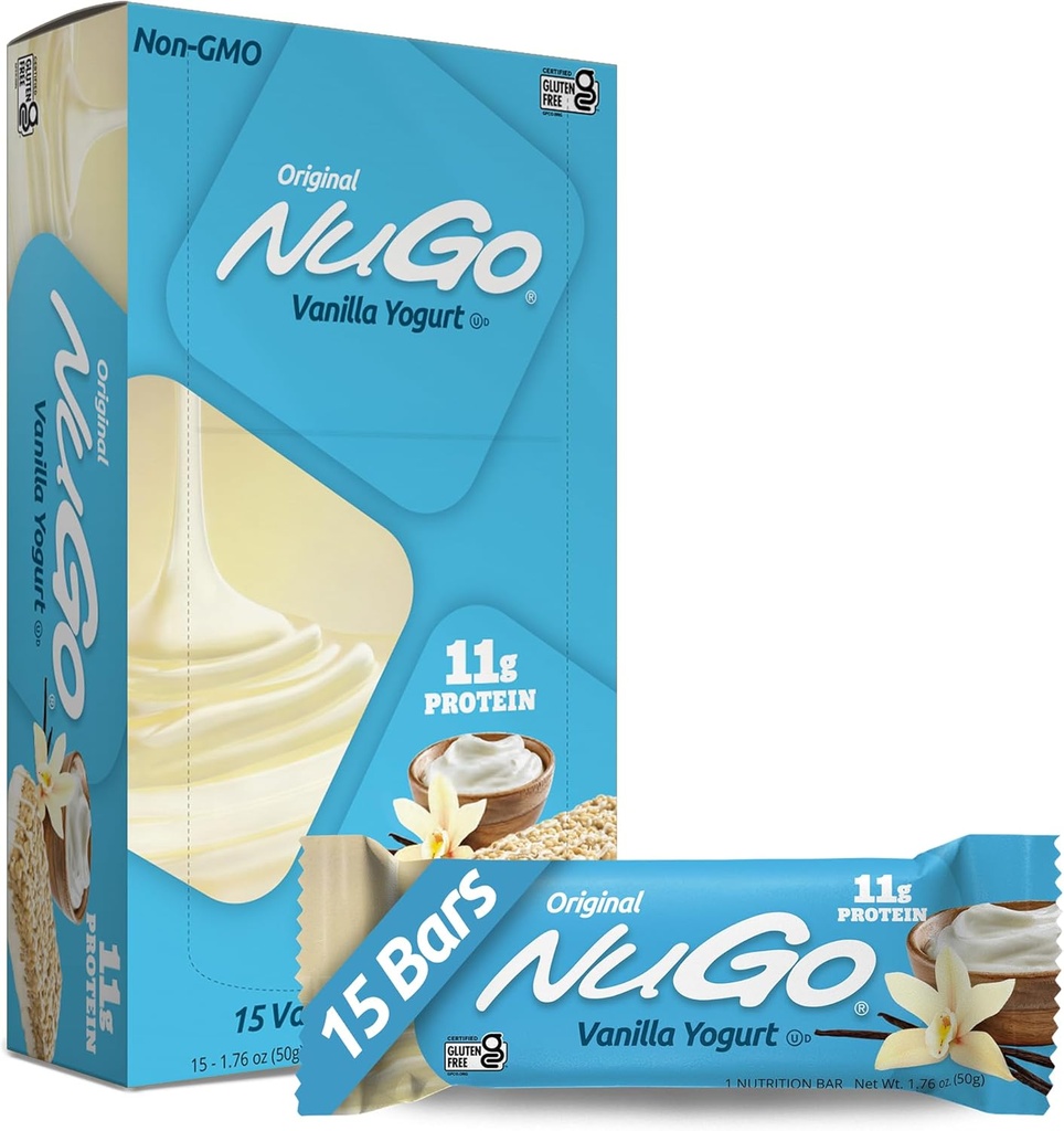 NuGo Protein Bar, Vanilla Yogurt, 11g Protein, 170 Calories, Gluten Free, 1.76 Ounce each, 15 Count (Pack of 1)