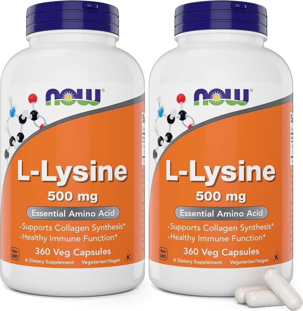 Maintenant L-Lysine 500 mg, 360 capsules végétariennes (paquet de 2)