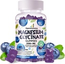 Glycinat de magnésium 2500mg - Supplément de potassium de magnésium sans sucre avec vitamine D, B6, CoQ10 pour l'humeur calme et le soutien du sommeil - 90 Gummies de bleuets