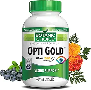 Botanic Choice Opti Gold - Supplément de soutien pour la santé des yeux de vision Premium avec six nutriments puissants - 15 mg de FloraGlo Lutein Alpha Lipoïque breveté - 60 Capsules