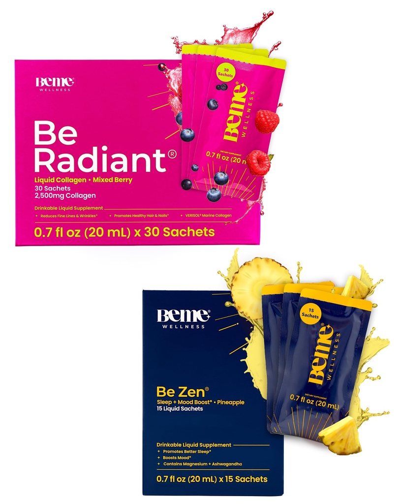 BeMe BeRadiant Berry & BeZen Bundle - Compléments pour collagène liquide et glycinate de magnésium L-Theanine