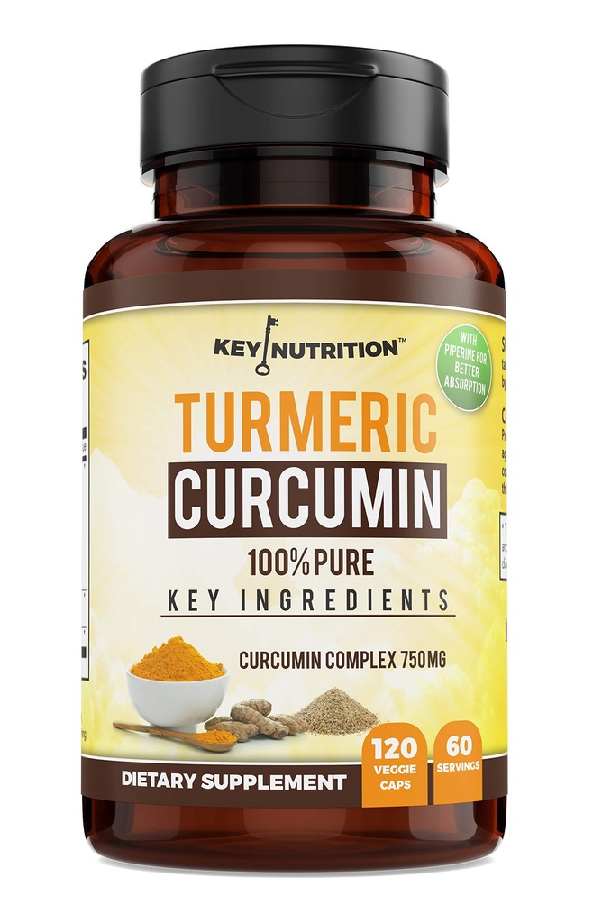 Complexe Curcumine Turcuma avec Piperine, 100% Pure - 120 Capsules