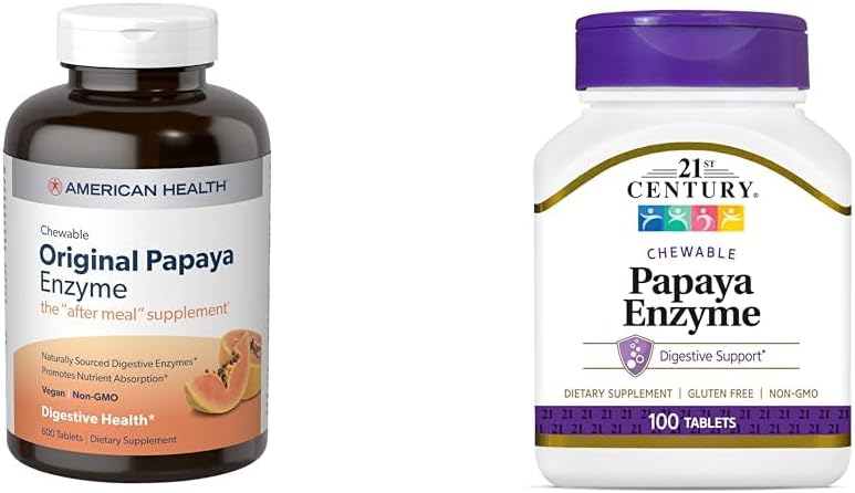 American Health Papaya Enzyme digestive Comprimés à croquer 600 Compte et 21e siècle Tropical Papaya Enzyme Comprimés à croquer 100 Compteur