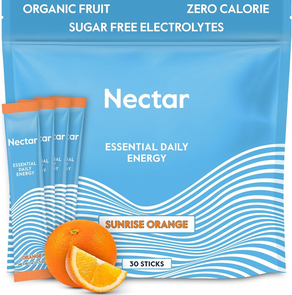 Nectar Energy Booster - Caféine biologique, B12 & Electrolytes - Sans sucre et sans calories – Café sain, boisson énergétique et substitut de soda – hydratation et supplément énergétique (Orange 30 packets en poudre)
