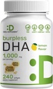 Suppléments DHA : 240 Softgels, Sans Burp, Saveur de citron, DHA 1000mg + EPA 500mg, Poisson sauvage capturé, Riche en Oméga-3s, Sans mercure, Non-OGM, Soutien Cœur de cerveau et santé articulaire