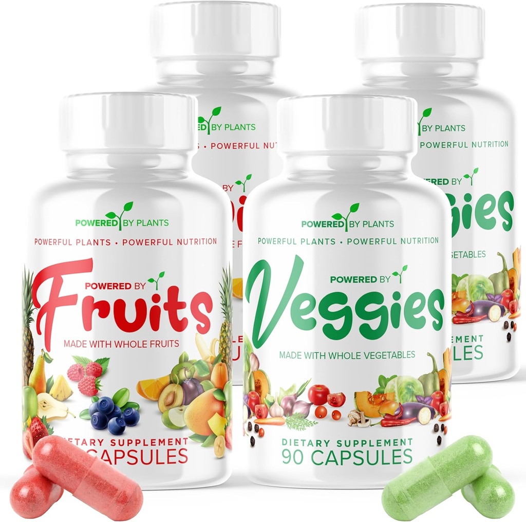 Supplément quotidien aux fruits et légumes - 360 capsules pendant 60 jours, Superaliment sans OGM et sans gluten avec des vitamines naturelles - Powered by Plants, 4-Pack