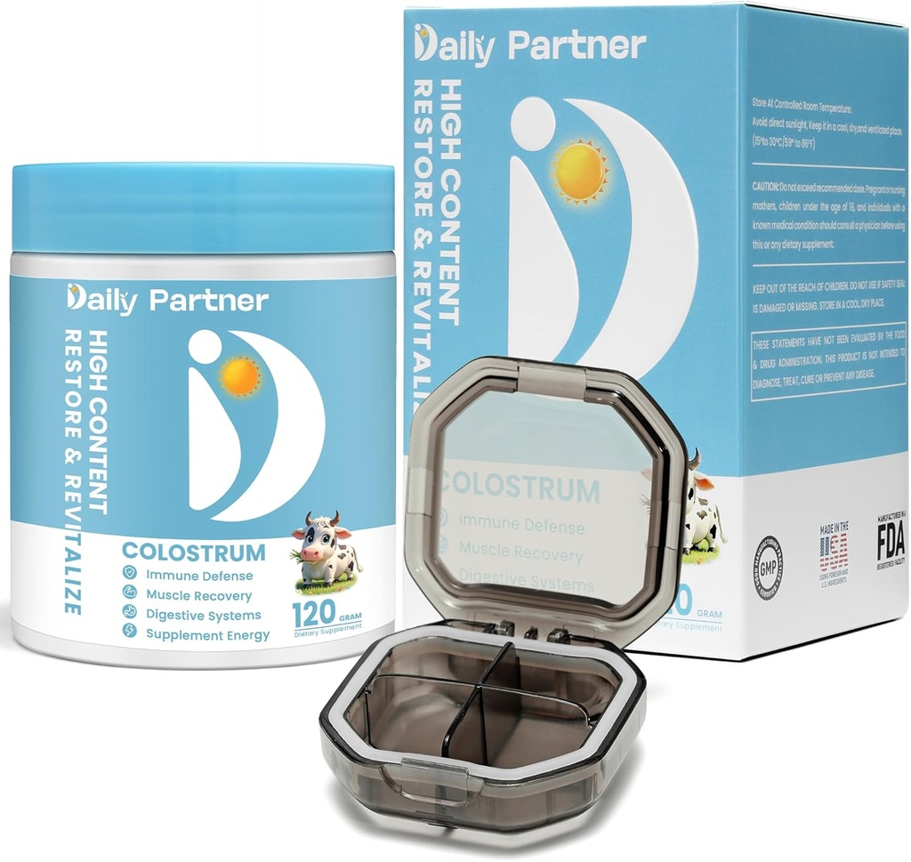 Poudre de colostrum - Soutien immunitaire et supplément de santé Gut, favorise la récupération des muscles naturels, Calostro Bovino, comprend boîte de capsules et cuillère