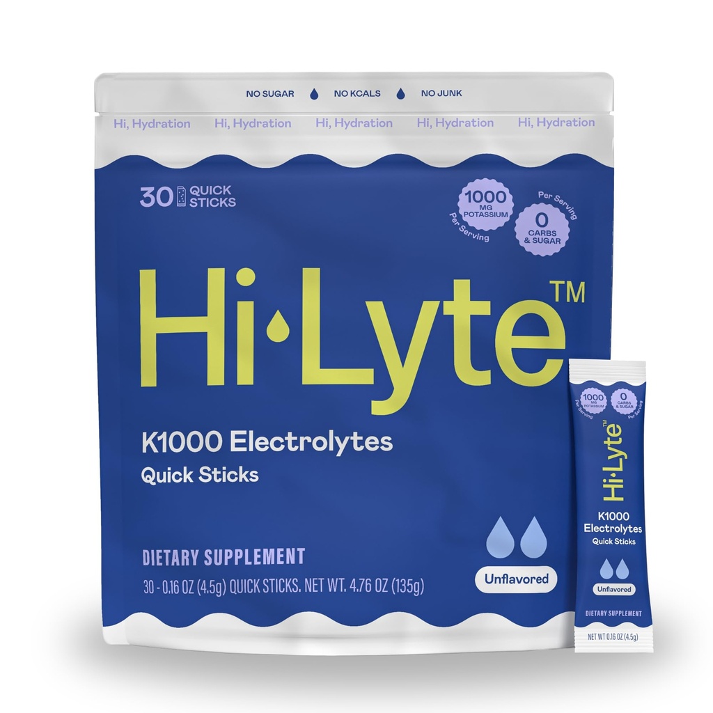Hi-Lyte K1000 Electrolytes bâtonnets non aromatisés Keto & Performance, 30 portions