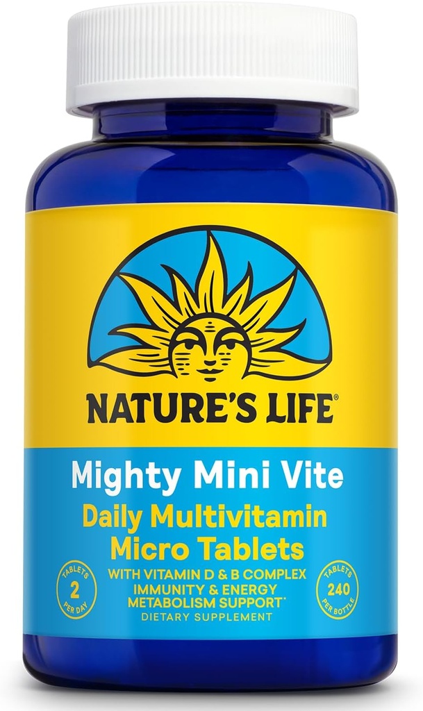 Nature's Life Mighty Mini Vite - Multivitamine quotidienne pour les femmes et les hommes - Complexe Vitamine D et B - Immunity and Energy Metabolism Support - Lab Verified - 120 Serviettes, 240 Micro Comprimés