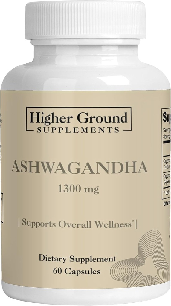 Ashwagandha avec le poivre noir , supplément à base de plantes pour le soulagement du stress, amélioration de l'humeur, système immunitaire, fonction cognitive, règlement hormonal , niveaux de cholestérol , non-OGM , sans gluten 60 capsules