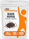 BulkSupplements.com Poudre d'extrait de poivre noir - Suppléments de poivre noir, Suppléments de piperine - Vegan & Gluten Free, 20mg par portion, 100g (3.5 oz) (paquet de 1)