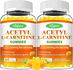 Gommies d'acétyle L-Carnitine de 2 paquets pour hommes et femmes - Soutien énergétique quotidien avec Gommies de soutien immunitaire, Mango Flavor, 120 comtes