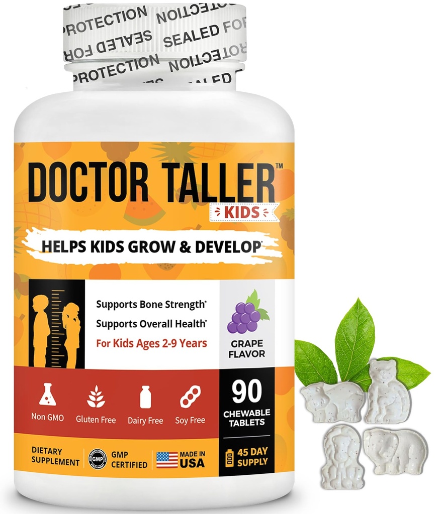 Docteur Taller Enfants - Multivitamines pour enfants, Vitamines pour enfants - Soutien de la force osseuse, Immunité améliorée avec le calcium, Multivitamines pour les âges 2 à 9 - Arôme de raisin - 90 comprimés à croquer