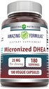 Formules étonnantes Micronized DHEA 25mg 180 Capsules de légumes Supplément de Gluten Sans GMO (Fabriqué aux États-Unis) Idéal pour les végétariens Déhydroépiandrostérone Capsules pour hommes et femmes (1 Pack)