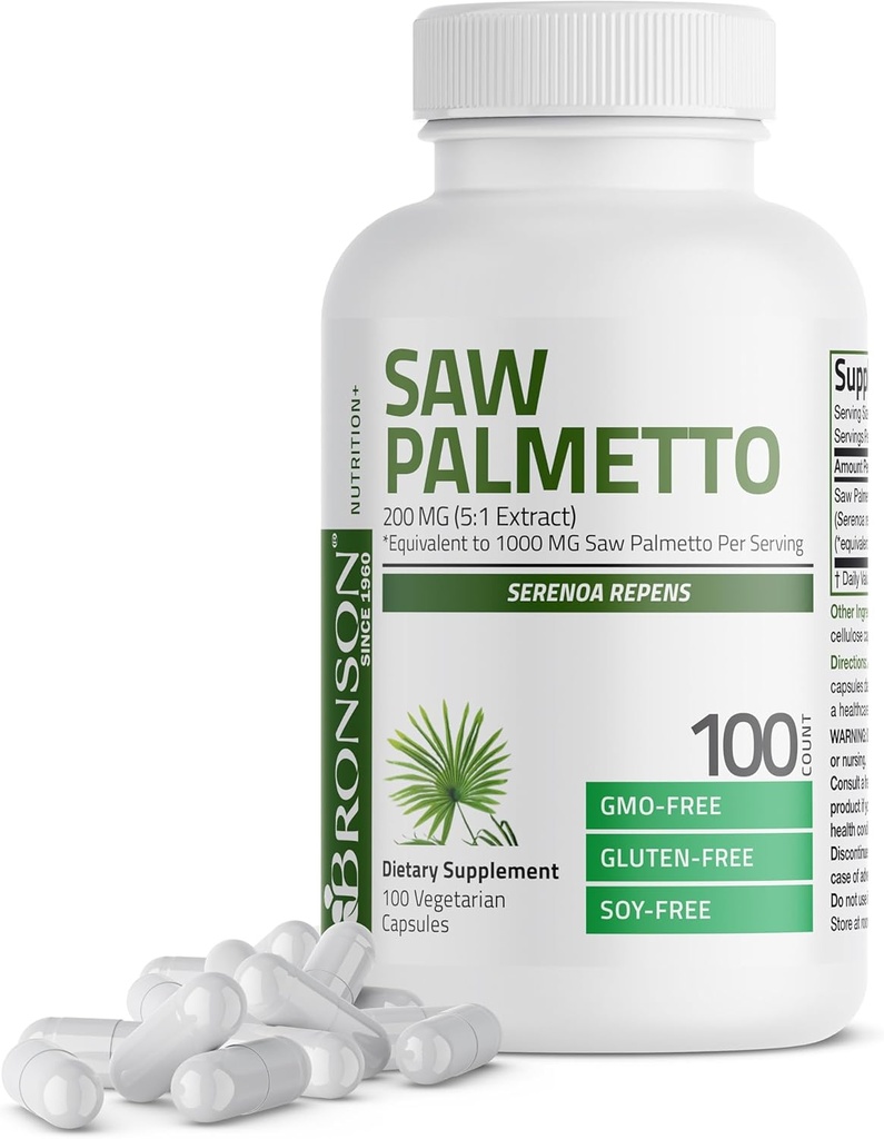 Bronson Saw Palmetto Extra Strength Supports Healthy Prostate Function & Urinary Health Support - Non GMO, 100 Vegetarian Capsules