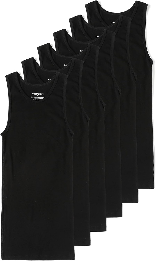Comfneat hommes 6-Pack A-Shirts Tight Fit Tank Tops Coton Spandex Sous-shirts