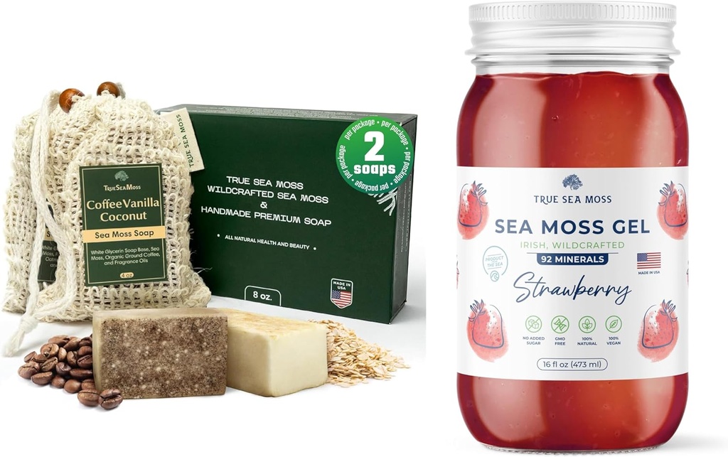 TrueSeaMoss Sea Moss Savon Café Vanilla Coconut & Oatmeal Honey & Strawberry Sea Moss Gel