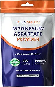 Magnésium Vitamatique Aspartate 1000mg par portion soutient la santé musculaire, articulaire et cardiaque 250 Grams - 250 portions