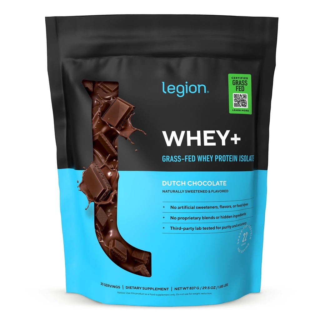 LÉGION Whey+ Protein Whey Isolate from Grass Fed Vows - Whey Protein Isolate Poudre faible en calories, non-OGM, sans sucre, sans lactose et sans gluten, toutes les protéines naturelles en poudre pour hommes et femmes 30 portions