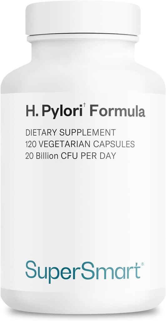 Supersmart H. Pylori Formule 20 Million CFU par jour - Probiotic Lactobacillus Reuteri DSM 17648 Supplément: Sans OGM et sans gluten - 120 Capsules végétariennes
