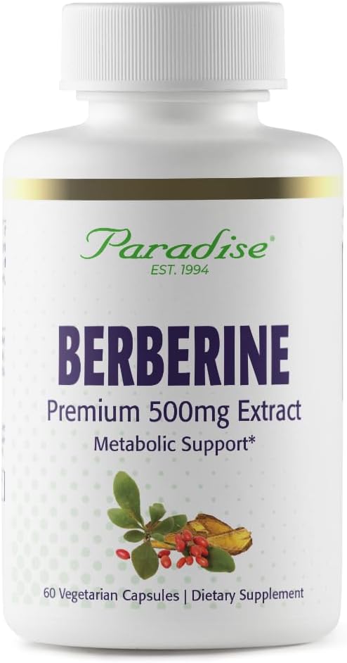 Herbes paradisiaques, extrait de berbère, 500 mg, supplément de berbère pur et Potent, végétalien, non OGM, sans gluten, 60 capsules végétariennes