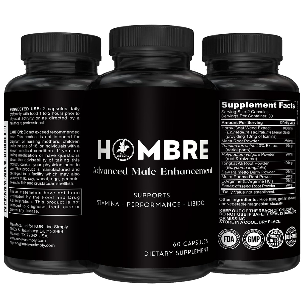Supplément d'amélioration Homme Humbre – Ajouter 2 en 60 jours avec nos pilules d'élargissement pour les hommes croissance musculaire – Augmenter la taille, la force, l'endurance, la performance, le booster d'énergie - 60 capsules