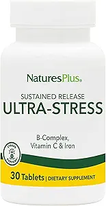 NaturesPlus Ultra-Stress avec fer, libération prolongée - 30 comprimés végétariens - Supplément de stress avec complexe B et vitamine C - Booster d'énergie, Enhancer d'humeur - Sans gluten - 30 portions