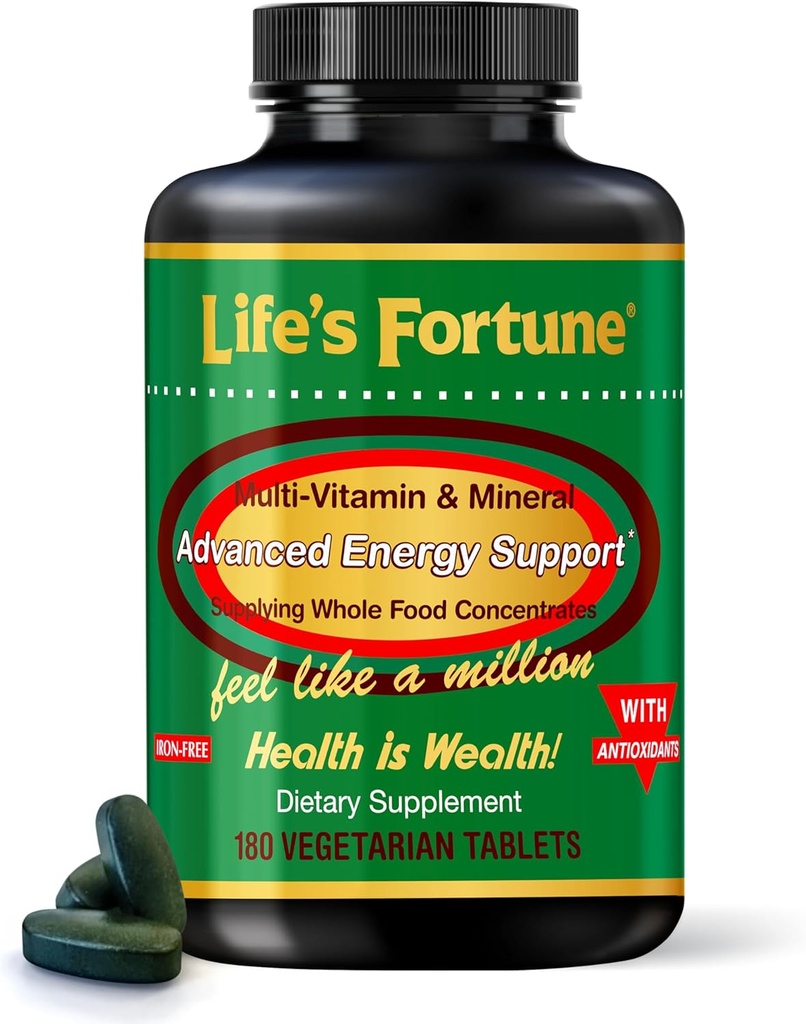 Multivitamine et supplément minéral de la vie, source d'énergie naturelle quotidienne pour les hommes et les femmes, avec des verts super-alimentaires, acides aminés, enzymes, vitamine A, C, D, E, B12, 180 Tab