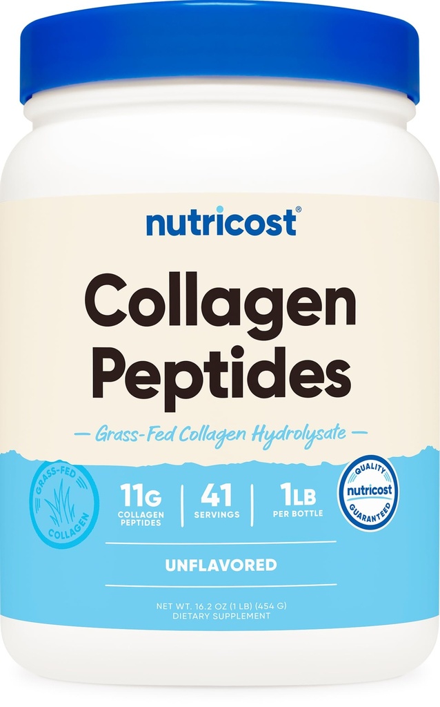 Poudre de peptides de collagène de Nutricost 1LB (454 G) - Hydrolysat de collagène de viande bovine d'herbe (non aromatisé)