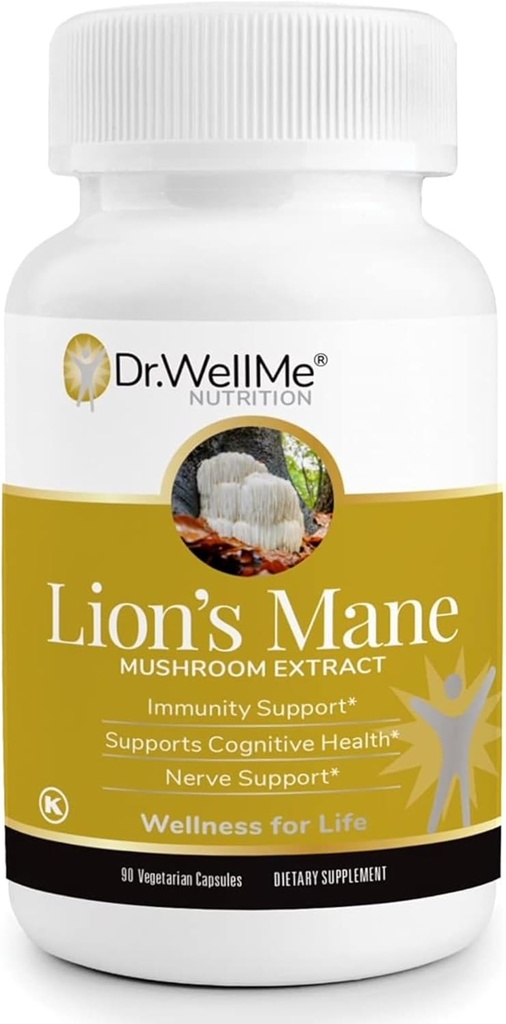 Capsules biologiques de champignons Lion's Mane 500mg – 90 Capsules Veggie, 3 mois d'approvisionnement – Santé cognitive, Nerve & Immune – Cosher & Halal certifiées, exemptes de gluten et d'OGM