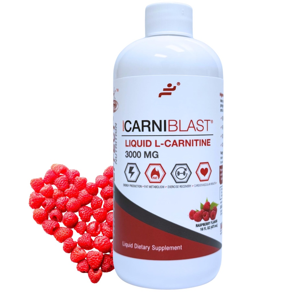 Bricker Labs CARNIBLAST Liquid L-Carnitine 3000mg, Carnipure de Carnitine Premium L, nutrition énergétique, supplément énergétique et booster d'énergie, framboise, 16 fl oz
