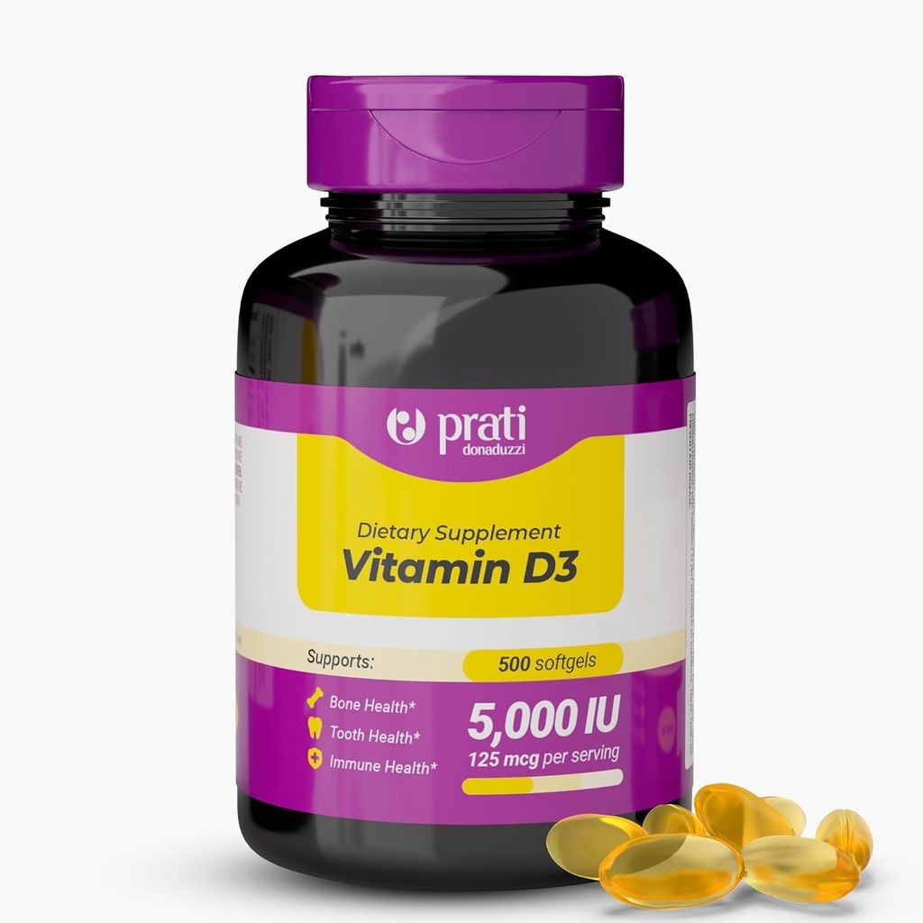 Vitamine D3 5 000 UI – 500 Softgels – Soutient le système de défense, la santé osseuse et musculaire – Taille de la famille