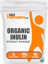 BulkSupplements.com Poudre d'extrait d'inuline biologique - Supplément fibreux, supplément à base de plantes - Poudre d'inuline biologique, sans gluten - 2g par portion, 100g (3.5 oz) (paquet de 1)