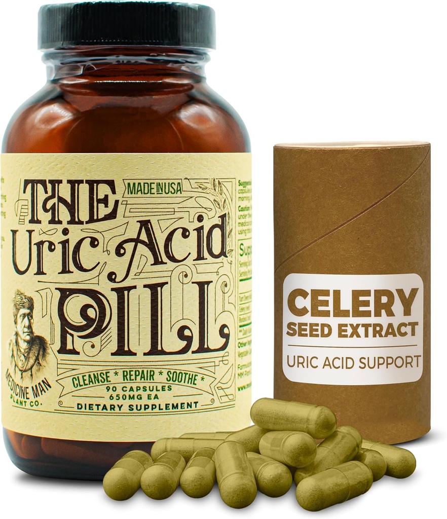 La pilule d'acide Uric 90 Capsules - supplément d'acide Uric avec extrait de tart cerise, graines de céleri et racine de Burdock - supplément de soutien d'acide Uric contenant des ingrédients non OGM et à base de plantes