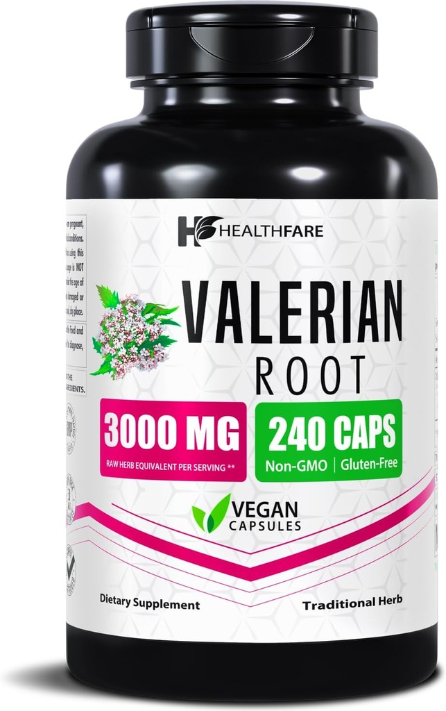 Healthfare Valerian Root Capsules (en anglais seulement) 3000mg High Potency Extract 240 Vegan Pills (en anglais seulement) Supplément à base de plantes pour la relaxation et le soutien du sommeil (en anglais seulement)